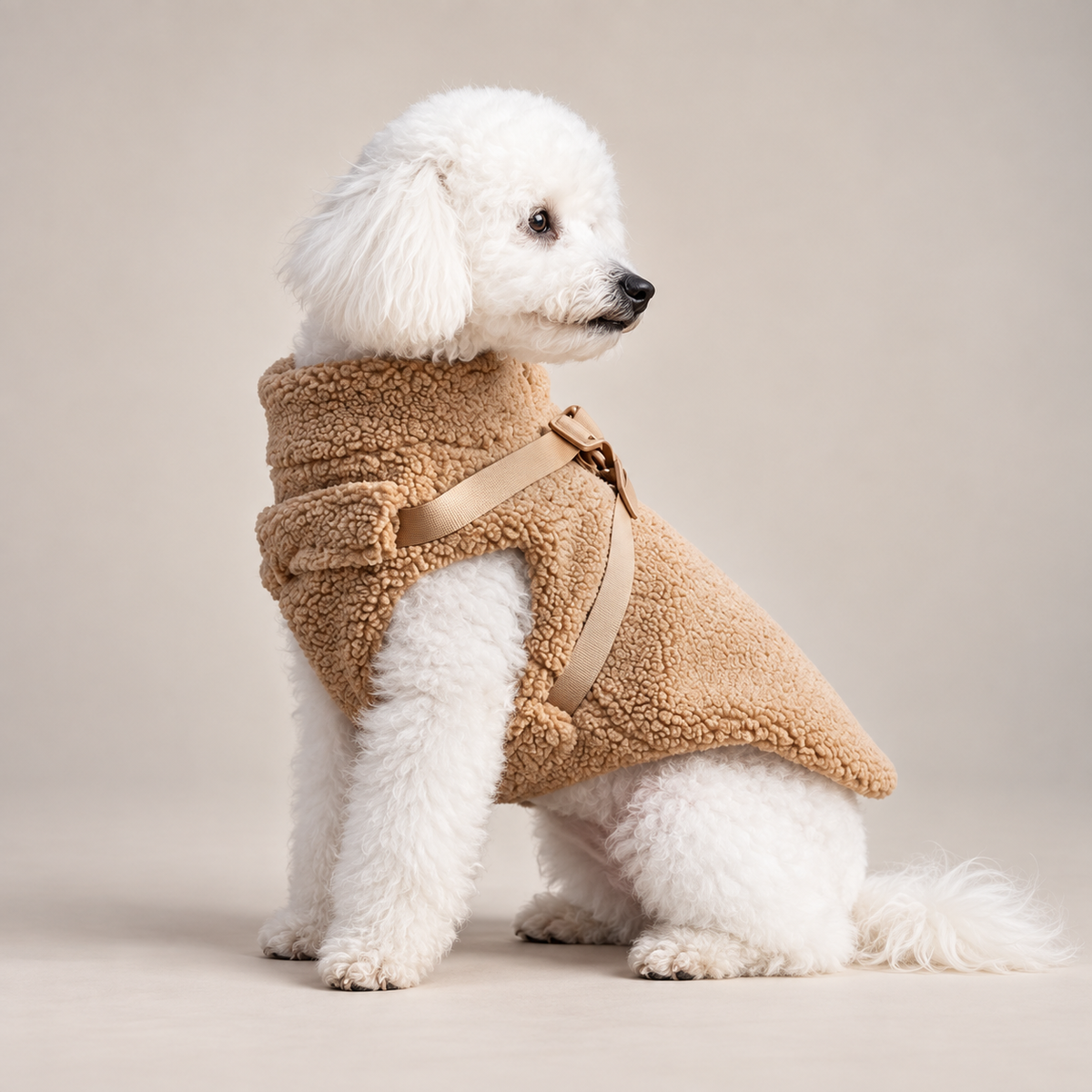Hundemantel mit Geschirr Sherpa beige