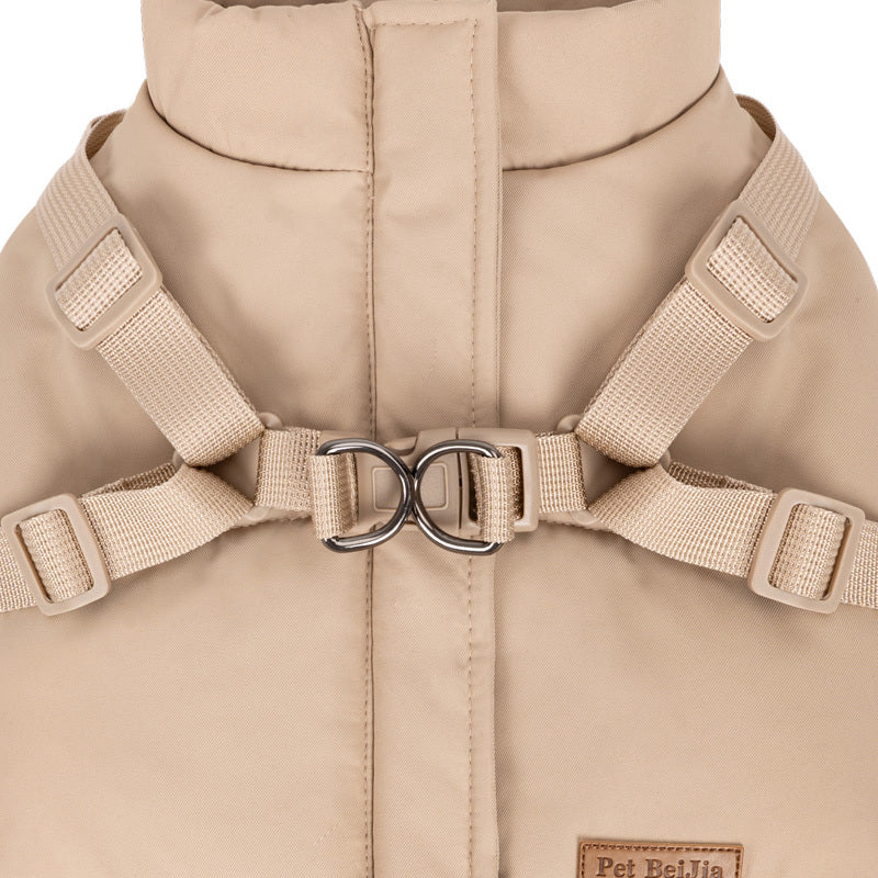 Hundemantel mit Geschirr beige