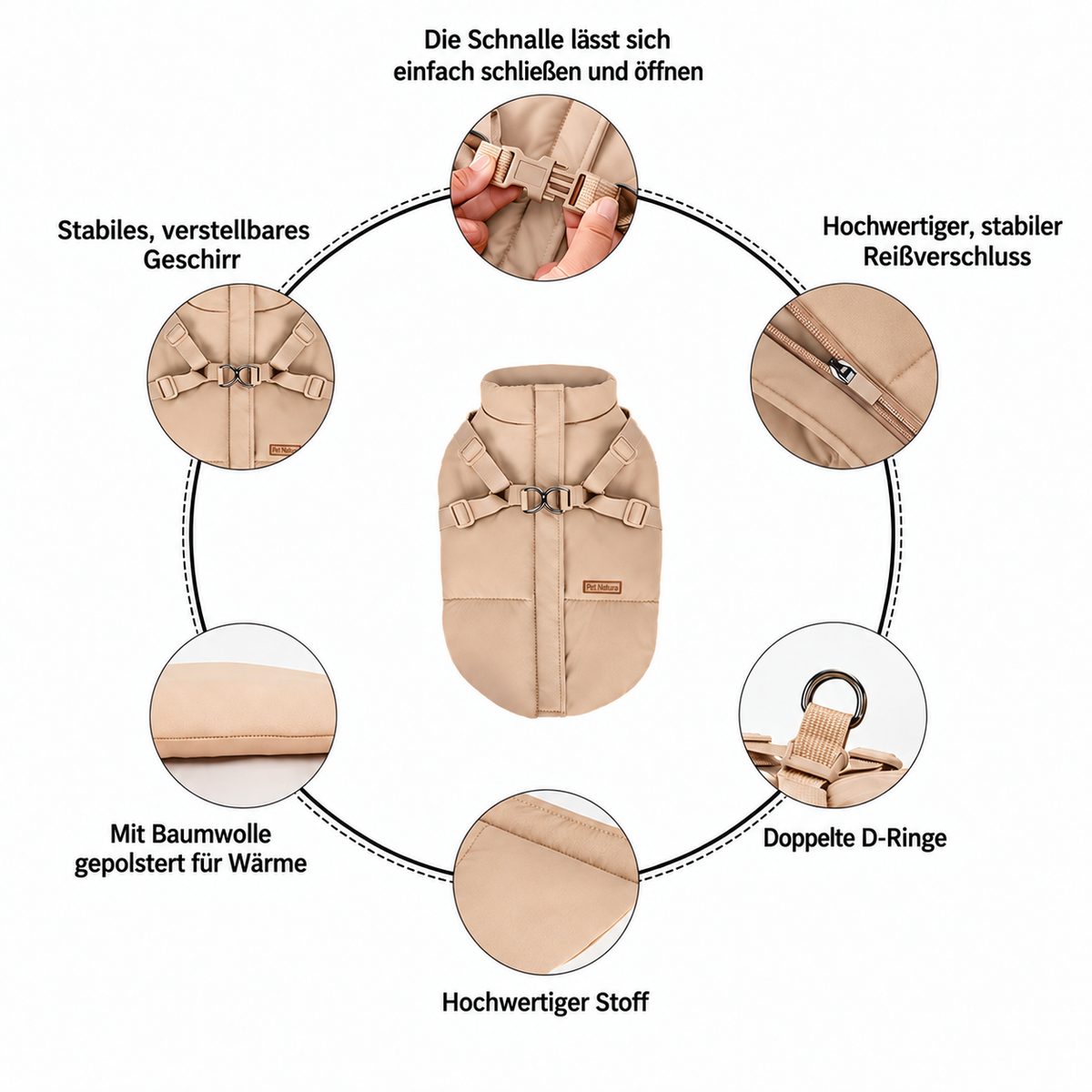 Hundemantel mit Geschirr beige