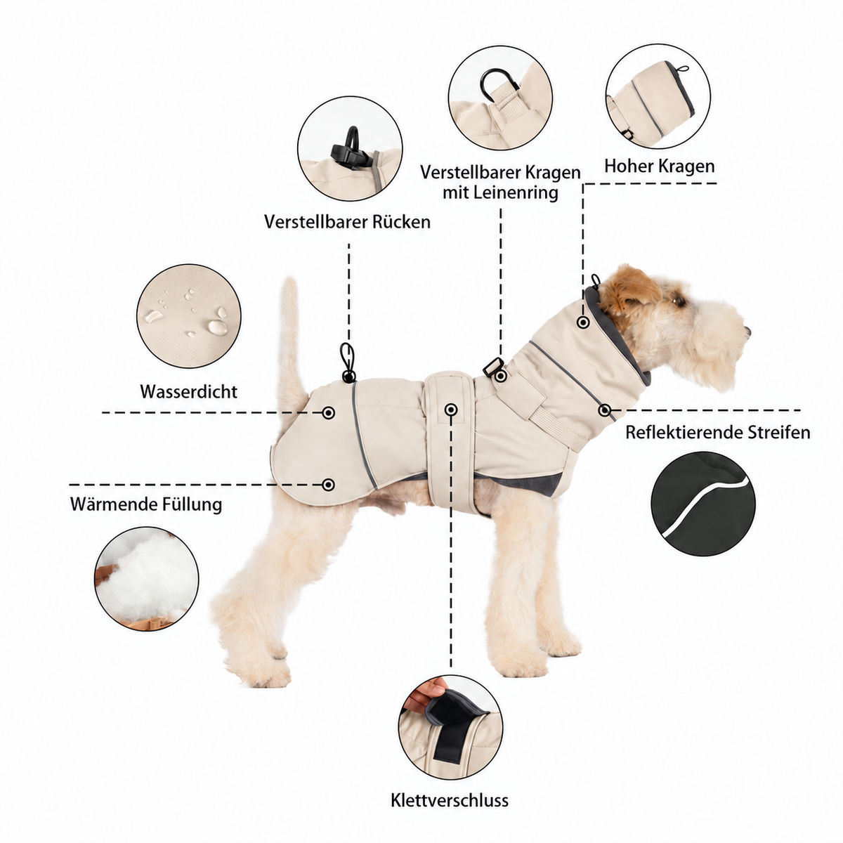 Hundemantel "Norway" beige mit integriertem Halsband