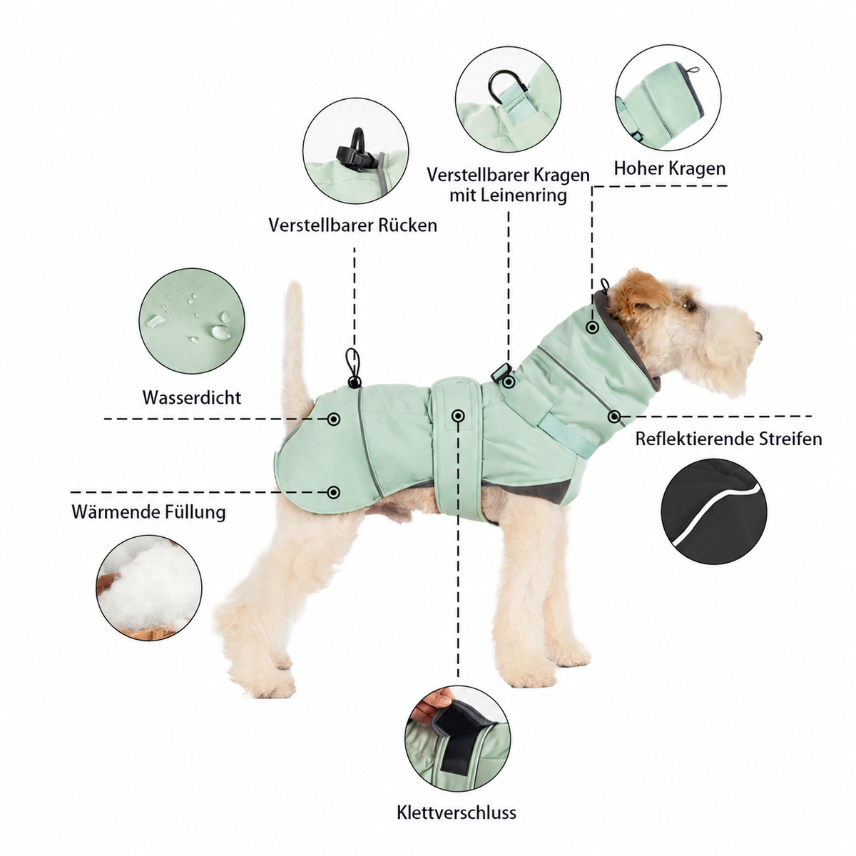 Hundemantel "Norway" Salbei mit integriertem Halsband