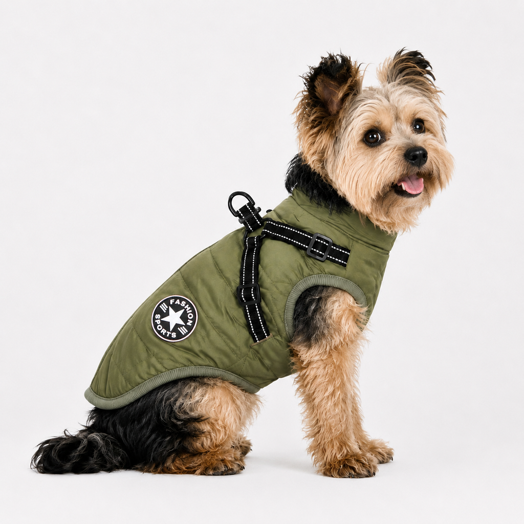 Hundemantel mit Geschirr green