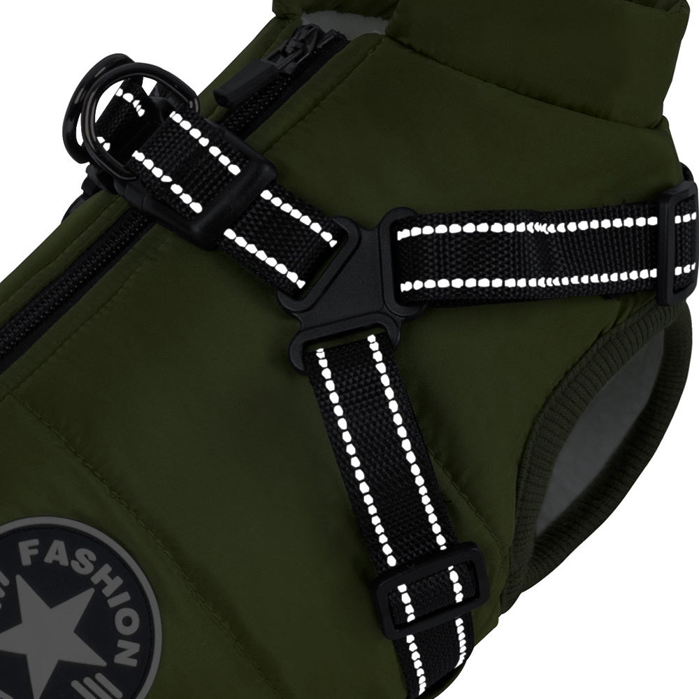 Hundemantel mit Geschirr green