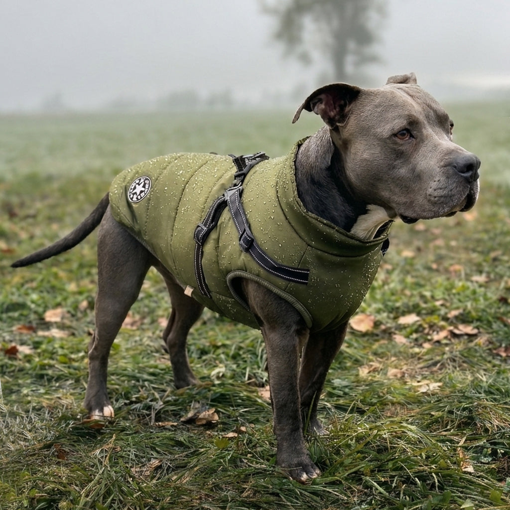 Hundemantel mit Geschirr green