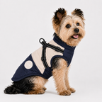 Hundemantel mit Geschirr navy/beige