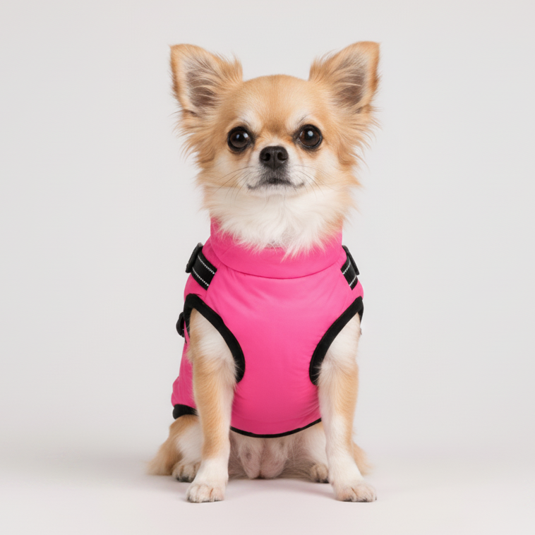 Hundemantel mit Geschirr pink
