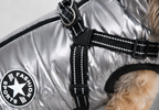 Hundemantel mit Geschirr silber